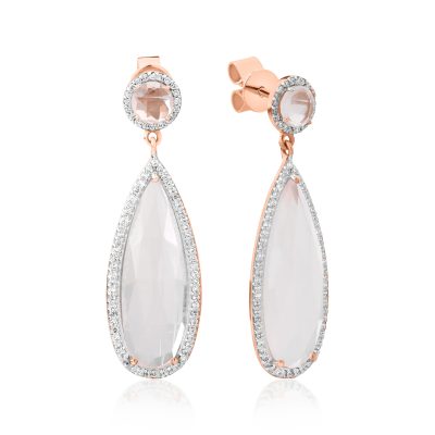 Cercei din aur roz cu quartz roz de 13.83ct si diamante de 0.567ct