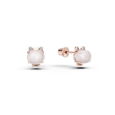 Cercei din aur roz cu quartz trandafiriu oval de 0.88ct si diamante round de 0.01ct pentru copii