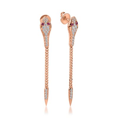 Cercei din aur roz cu rubine de 0.14ct si diamante de 1ct