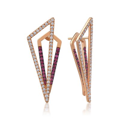 Cercei din aur roz cu rubine de 0.6ct si diamante de 0.98ct
