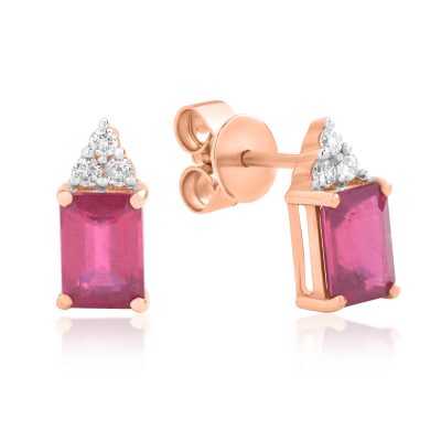 Cercei din aur roz cu rubine octogonale de 2.88ct si diamante de 0.13ct