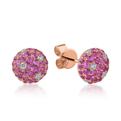Cercei din aur roz cu safire roz de 0.8ct si diamante de 0.1ct