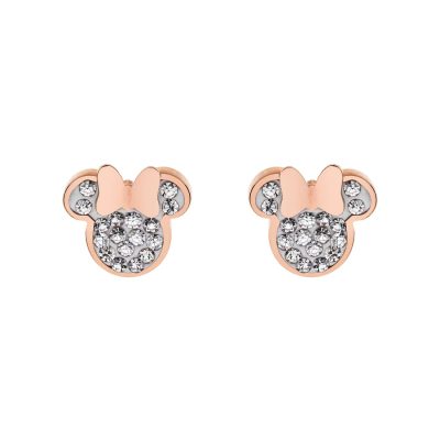 Cercei Disney Minnie Mouse - Otel Medical Inoxidabil Rose si Cristale Albe