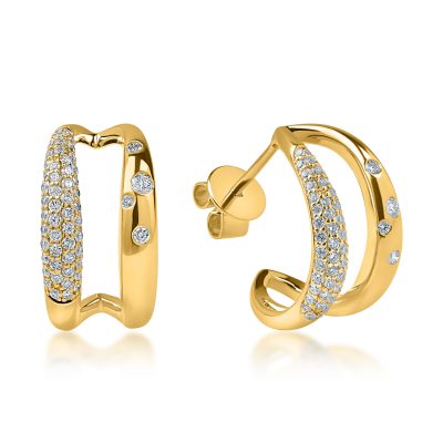 Cercei dubli din aur galben cu diamante de 0.4ct