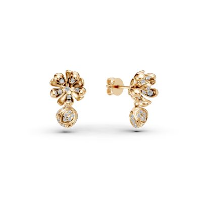 Cercei floare de tei din aur galben cu diamante de 0.35ct