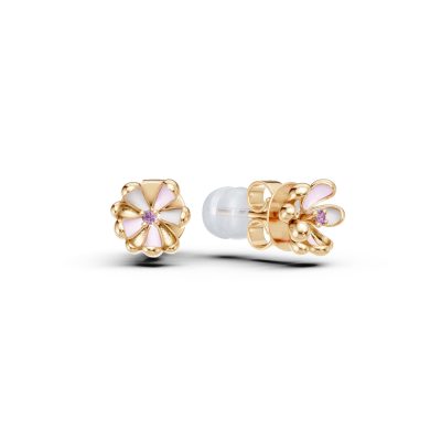Cercei floare de tei din aur galben cu safire roz de 0.03ct pentru copii