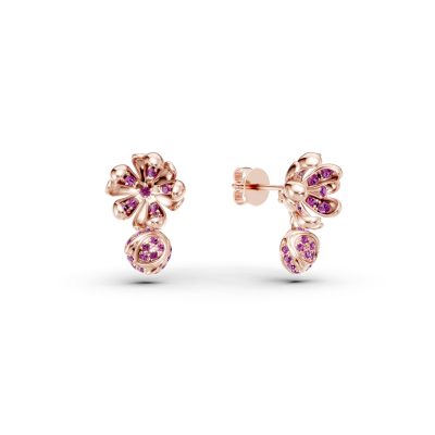 Cercei floare de tei din aur roz cu safire roz de 0.45ct