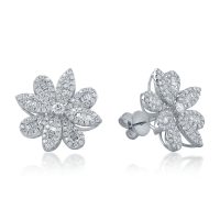 Cercei floare din aur alb cu diamante baguette si rotunde de 1.37ct