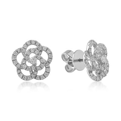 Cercei floare din aur alb cu diamante de 0.34ct