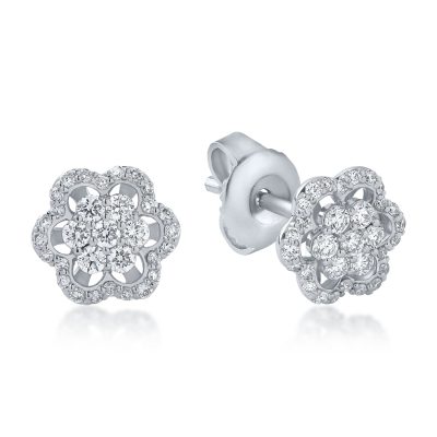 Cercei floare din aur alb cu diamante de 0.34ct