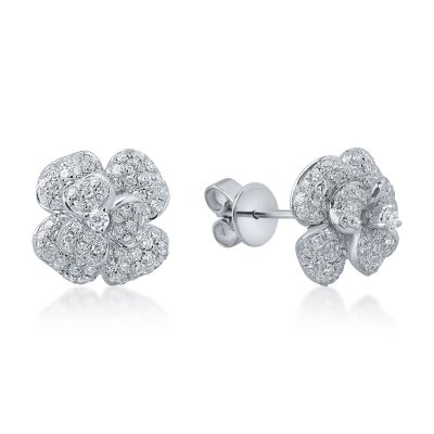 Cercei floare din aur alb cu diamante de 0.7ct