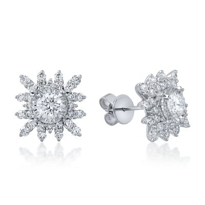 Cercei floare din aur alb cu diamante de 1.3ct