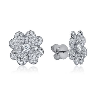 Cercei floare din aur alb cu diamante de 1.3ct