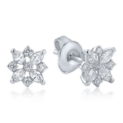 Cercei floare din aur alb cu diamante marquise si rotunde de 0.47ct