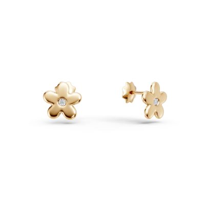 Cercei floare din aur galben pentru copii cu diamante de 0.01ct