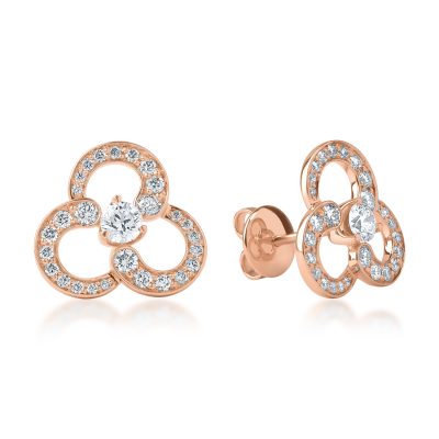 Cercei floare din aur roz cu diamante de 0.9ct