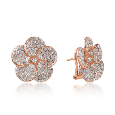 Cercei floare din aur roz cu diamante de 3.5ct