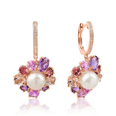 Cercei floare din aur roz cu pietre pretioase si semipretioase de 11.9ct