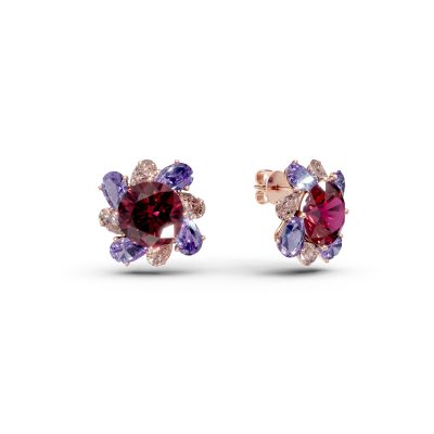 Cercei floare din aur roz cu pietre pretioase si semipretioase de 13.8ct