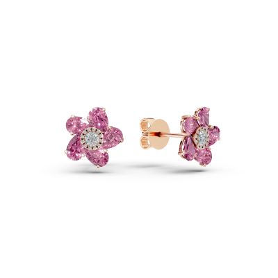 Cercei floare din aur roz cu pietre pretioase si semipretioase de 4.6ct