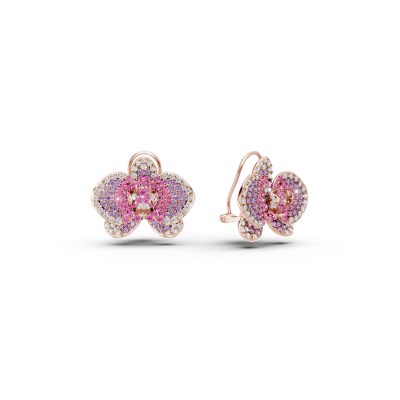 Cercei floare din aur roz cu safire roz de 2.2ct si diamante de 0.55ct