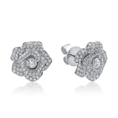 Cercei florali din aur alb cu diamante de 0.79ct
