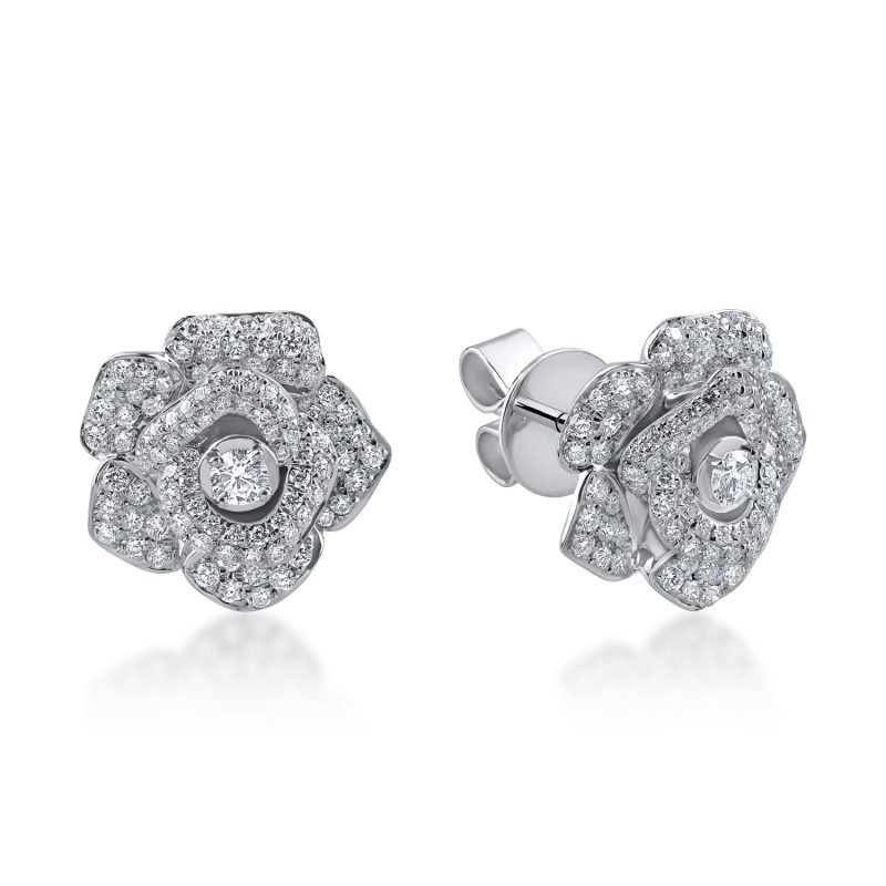 Cercei florali din aur alb cu diamante de 0.79ct