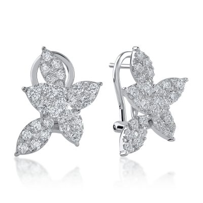 Cercei florali din aur alb cu diamante de 1.87ct