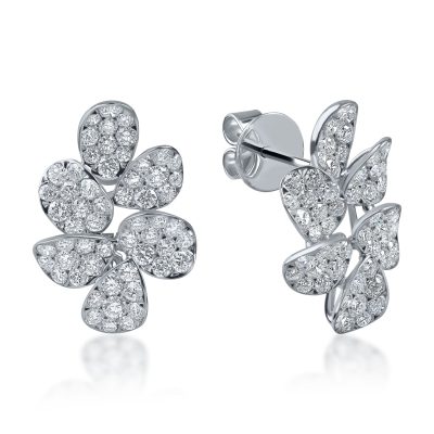 Cercei florali din aur alb cu diamante de 2.08ct