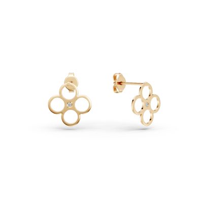 Cercei florali din aur galben cu diamante de 0.01ct