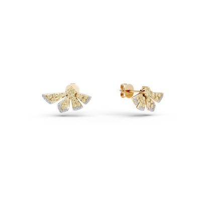 Cercei florali din aur galben cu diamante galbene de 0.83ct si diamante de 0.11ct