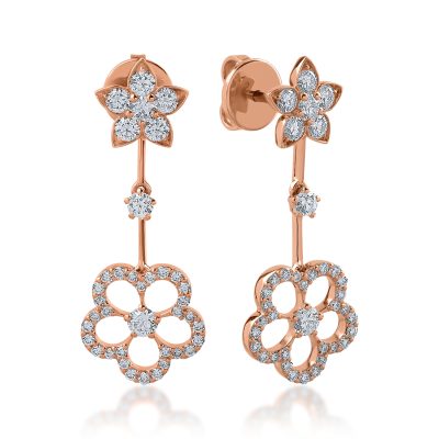 Cercei florali din aur roz cu diamante de 1.18ct