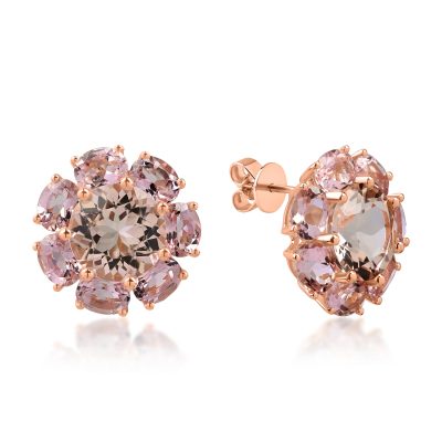 Cercei florali din aur roz cu morganite de 4.6ct si turmaline roz de 5.1ct