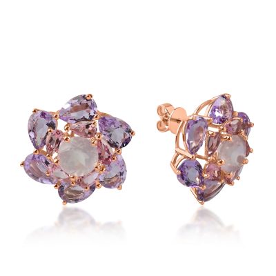 Cercei florali din aur roz cu pietre semipretioase de 11.5ct