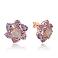 Cercei florali din aur roz cu pietre semipretioase de 11.5ct