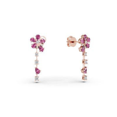 Cercei florali din aur roz cu safire roz pear de 2.1ct si diamante de 0.37ct