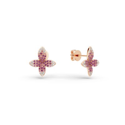 Cercei florali din aur roz cu safire roz si diamante de 1.14ct