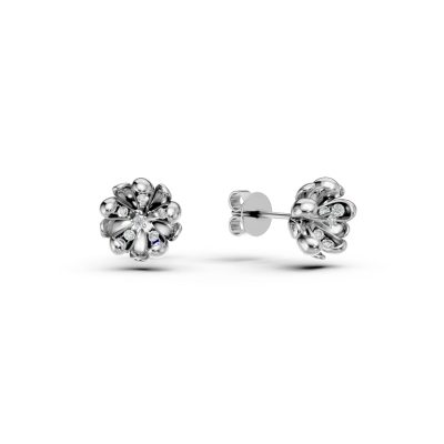 Cercei flori de tei din aur alb cu diamante de 0.16ct