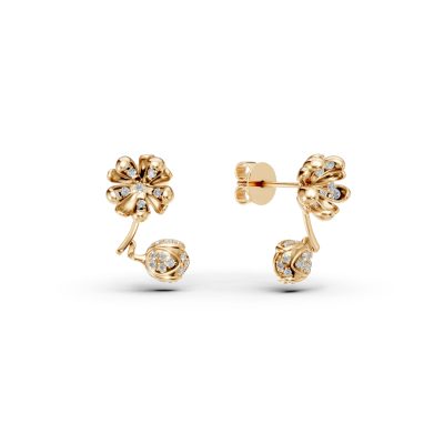 Cercei flori de tei din aur galben cu diamante de 0.35ct