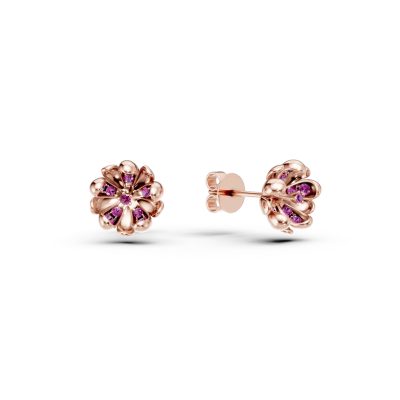Cercei flori de tei din aur roz cu safire roz de 0.22ct