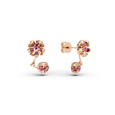 Cercei flori de tei din aur roz cu safire roz de 0.4ct
