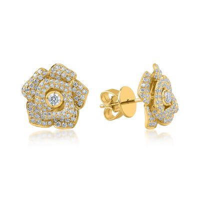 Cercei flori din aur galben cu diamante de 0.8ct