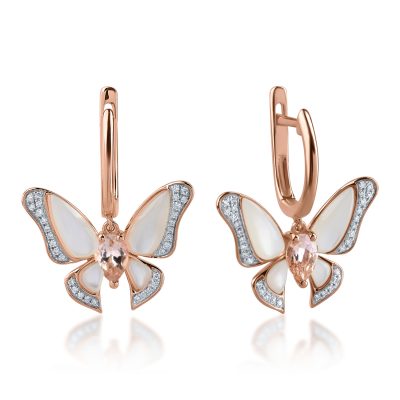 Cercei fluture din aur roz cu pietre pretioase si semipretioase de 3.46ct
