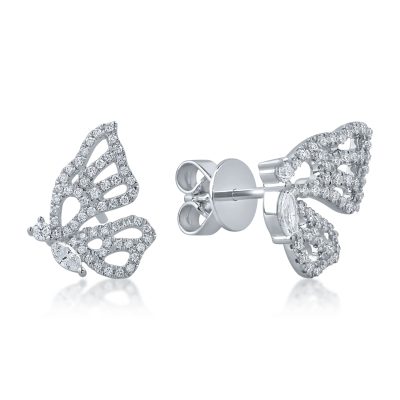 Cercei fluturi din aur alb cu diamante marquise si rotunde de 0.36ct