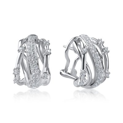 Cercei geometrici din aur alb cu diamante de 0.6ct