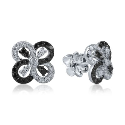 Cercei geometrici din aur alb cu diamante negre de 0.4ct si diamante incolore de 0.4ct