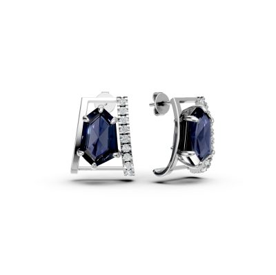 Cercei geometrici din aur alb cu topaze london blue hexagonale de 4.06ct si diamante de 0.2ct