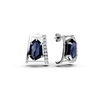 Cercei geometrici din aur alb cu topaze london blue hexagonale de 4.06ct si diamante de 0.2ct