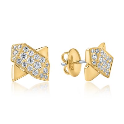 Cercei geometrici din aur galben cu diamante de 0.5ct