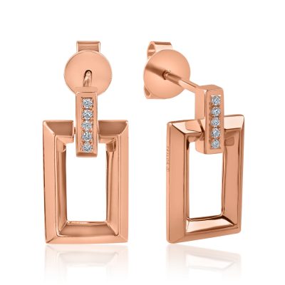 Cercei geometrici din aur roz cu diamante de 0.026ct